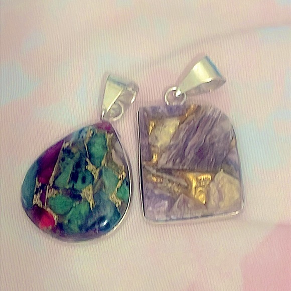 Copper ruby zoisite pendants sterling silver plated U Pick! artisan - Picture 1 of 17